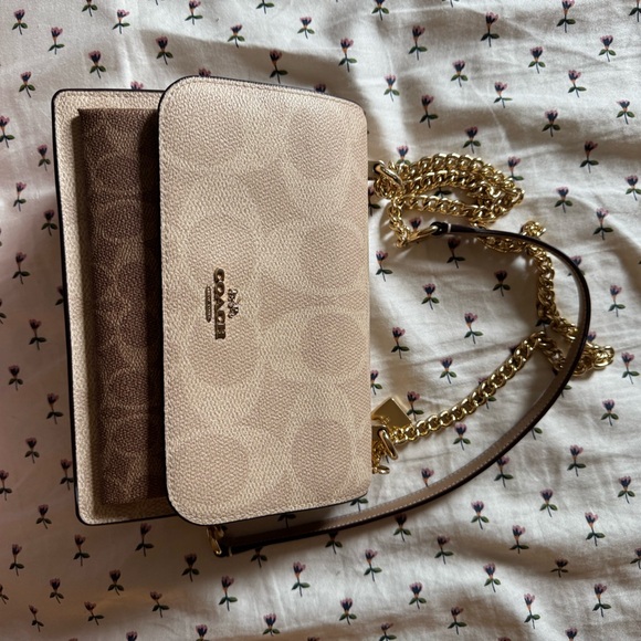Coach Cream and Brown Crossbody Bag with Signature Monogram - Picture 1 of 6